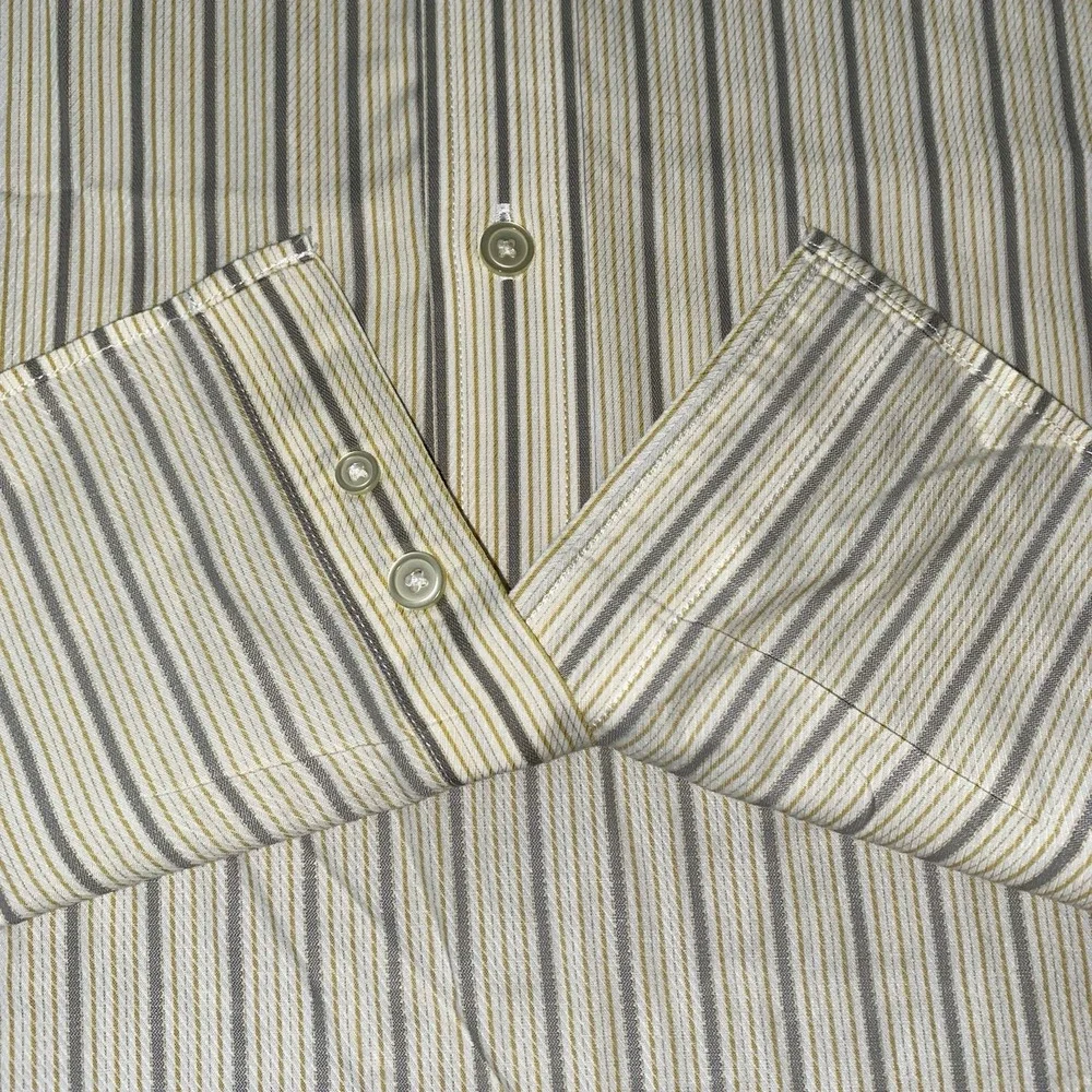 Banana Republic Button Up Shirt Men's L 16-16.5 Yellow Gray‎ Stripe Long Sleeve